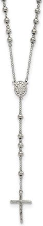 Diamond2Deal Stainless Steel Polished 6mm Beaded Rosary Cross Necklace 29.5