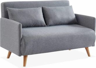 Sweeek Sof&aacute; cama con patas de madera de 2 plazas, gris claro