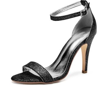 Generic Wedding Bridal Shoes Womens High Heels Open Toe Bridal Stiletto Heel Sandals Prom Evening Formal Party Shoes 10.5Cm,Black,9 UK