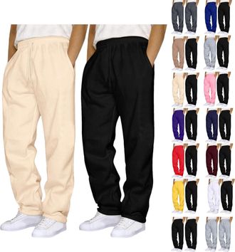 Generic Pack of 2 Mens Joggers Mens Jogging Sweatpants with Drawstring Solid Tracksuits Bottoms Straight Wide Leg Casual Trousers for Mens UK Gym Sports Activ
