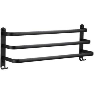 OEM Toallero De Pared De Aluminio De 3 Niveles Con Ganchos, Negro, Impermeable, Para Ba&ntilde;o, Cocina, Aseo - 60 Cm