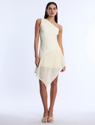 BCBGeneration One Shoulder Dress in Ivory at Nordstrom, Size 14