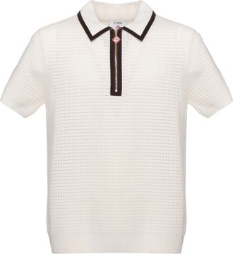 Casablanca Ivory Velvet-Collar Zip Wool Polo Shirt