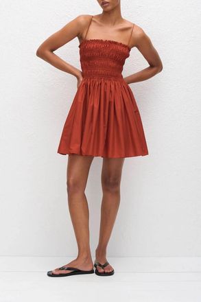 Matteau Shirred Bodice Mini Dress In Tomato