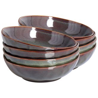 Beliani Beliani - Conjunto De 8 Platos Hondos Cuenco Para Pasta De Gres Caol&iacute;n Artesanal Acabado Esmalte Reactivo Verde Oscuro Thyme
