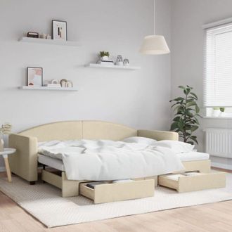 vidaXL Sof&aacute; Cama Nido Con Cajones Tela Color Crema 90x200 Cm Vidaxl