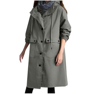 Generic Women Waterproof Long Sleeves Jacket Coats Plus Size Loose Comfy Hooded Outwear Ladies Waterproof Jackets With Hood Longline Drawstring Button Down Ja
