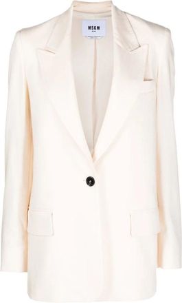 Msgm Single-breasted Viscose Blazer - Dames - Blazers - Beige - L - Polyester - Jassen