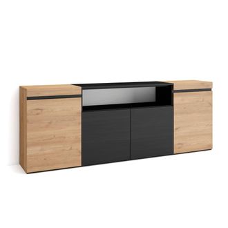 Skraut Home Aparador efecto madera roble y negro 200x35x75cm