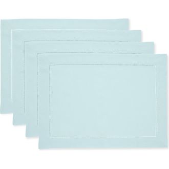 Solino Home Linen Placemats - Classic Hemstitch, 14 x 19 in Aqua Blue at Nordstrom, Size Medium