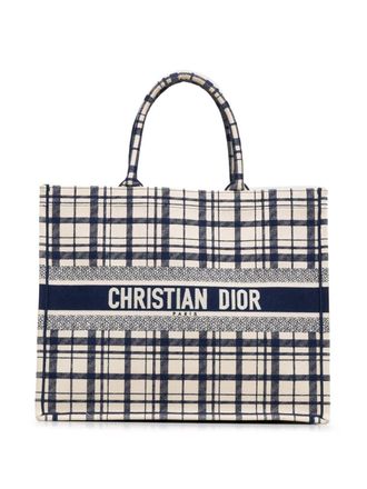 Dior 2021 Large Check n Dior Book tote bag - women - Canvas - One Size - Blue