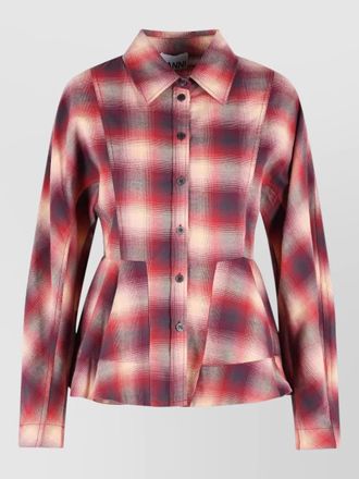 Ganni cotton plaid shirt jacket long sleeves peplum