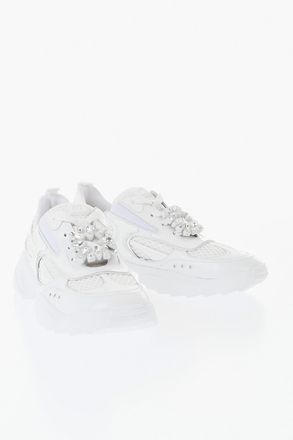 Roger Vivier Sneakers Basse in Pelle e Mesh con Abbellimento Gioielli Roger Vivier