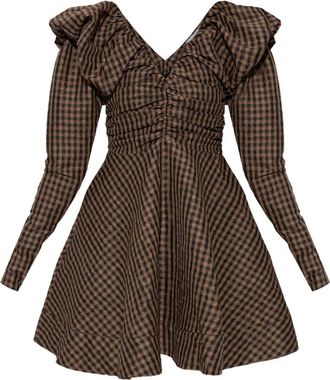 Ganni Abito corto con scollo a V - Marrone