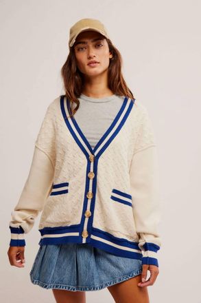 Free People Womens Varsity Striped Trims Cardigan In Cream
