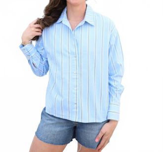 b.young Stripe Linen Blouse In Blue