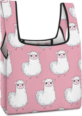 Generic White Fluffy Alpaca Shopping Bag Reusable Grocery Tote Bag Foldable Handbag for Travel Picnic