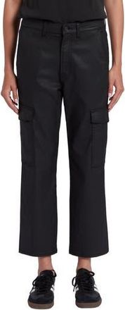7 For All Mankind Logan Coated High Waist Ankle Straight Leg Cargo Pants in Coated Blk at Nordstrom Rack, Size 24