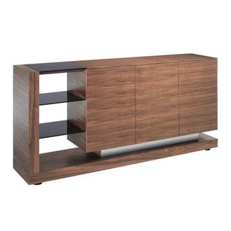 Angel Cerd&aacute; Walnut Veneer Sideboard with Black Glass Top and in Brown