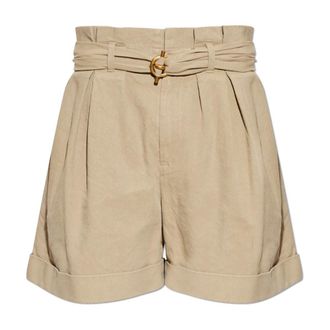 Balmain Casual Shorts, male, Beige, Size: XL Cotton and Linen Bermuda Shorts with T-Bar Belt