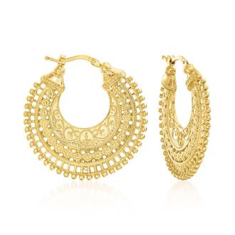 Ross-Simons Italian 18kt Gold Over Sterling Embellished Hoop Earrings