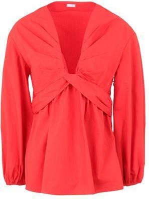 8 by YOOX COTTON PLEATED DEEP V-NECK BLOUSE