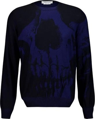 Alexander McQueen Merino Wool Skull Jumper - Heren - Ronde hals truien - Zwart - L - Wol - Truien & Vesten