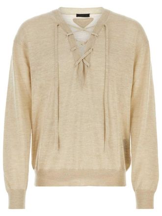 Prada V-neck sweater - men - Linen/Flax/Polyester/Cashmere/Fabric - 48 - Neutrals