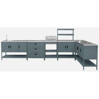 Sweeek Cucina esterna acciaio inossidabile con barbecue a carbone, 6 moduli
