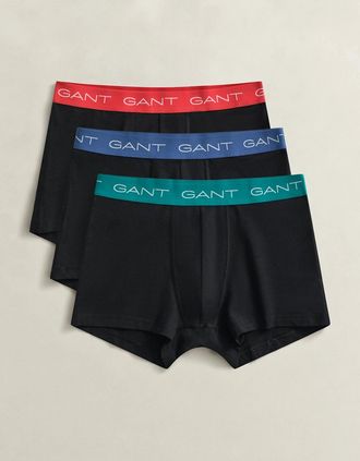 GANT Mens GANT 3-Pack Mens Trunks with Multi Coloured Waistbands - 5 Black - Size: 35/34/32/9.5/13/12.5/12/11.5/11/9/16/15.5/15/14.5/14/13.5/10.5/10
