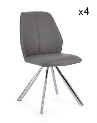 Konte Design Lote de 4 sillas de polipiel gris y patas de acero cromado