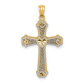 Diamond2Deal 14k Two-tone Gold Hearts Cross Pendant