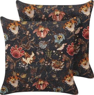 Beliani Conjunto De 2 Cojines De Terciopelo Multicolor 45 X 45 Cm Algod&oacute;n Floral Ramonda