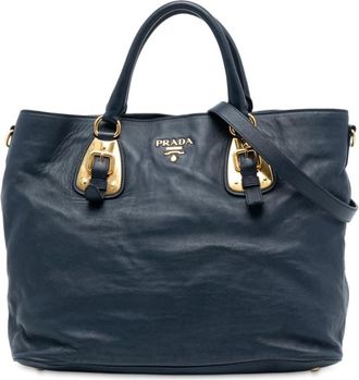 Prada Pre-owned Tote Bags, female, Blue, Size: ONE SIZE Pre-owned Leather Tote Bag