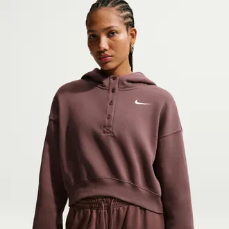 Nike Womens Nike Sportswear Phoenix Fleece Oversized Cropped Henley Hoodie in Purple | IF0258-502