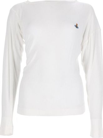 Vivienne Westwood White Fitted Long-Sleeve Emblem Viscose Top