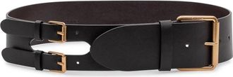 Pinko Glad Leren Riem met Banden - Dames - Riemen - Bruin - L - Leer - Accessoires