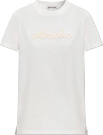 Moncler T-shirt met geborduurd logo - Dames - T-shirts - Wit - XL - Katoen - Tops