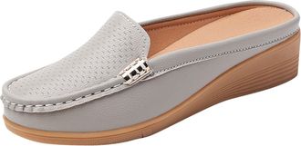 Generic Slip On Shoes Women Lightweight Wedge Shoes Solid Color Breathable Versatile Stylish Comfortable Casual Womens Loafers Outdoor Leisure Gray