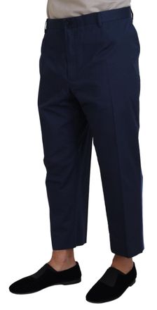 Dolce & Gabbana Blue Cotton Men Cropped Pants Wool Elastane