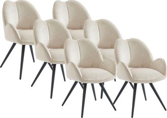 Vente-Unique Conjunto de 6 sillas giratorias con reposabrazos de tela y metal negro - Beige - GULSUN de Maison C&eacute;phy