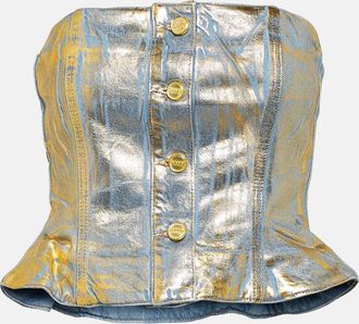 Ganni Gold-foiled denim tube top