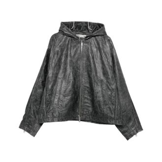 Cole Buxton Light Jackets, male, Black, M, Hooded Leather Jacket