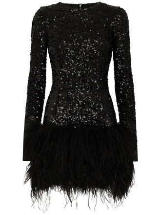 Dolce & Gabbana feather-trim sequinned minidress - women - Polyester - 42 - Black