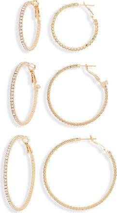 Tasha 3-Pack Pav&eacute; Crystal Hoop Earrings in Gold/Crystal at Nordstrom Rack