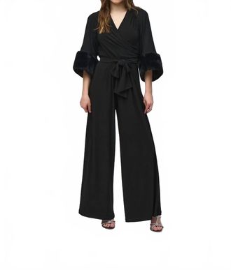 Joseph Ribkoff Sweater Knit Bolero With Faux Fur Trim In Black