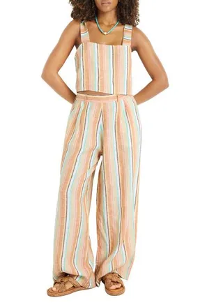 Vitamin A Tallows Crop Linen Cover-Up Top in Sand Dunes Stripe at Nordstrom, Size X-Small