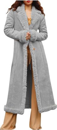 Generic Womens Fleece Jackets Fuzzy Woman Winter Coat Lapel Neck Women Jacket Long Sleeve Warm Winter Coat Button Women Coats Notched Teddy Jacket Longline Ou