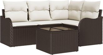 vidaXL Garden Sofa Set with Cushion 5 pcs Brown Poly rattan Vidaxl