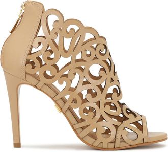 Kazar Beige peep toe laarzen met uitgesneden bovenkant - Dames - Sandalen met hakken - Beige - 39 EU - Leer - Schoenen